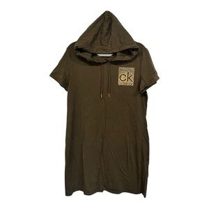 Calvin Klein | Olive Green Hoodie Dress with Gold Accents XL